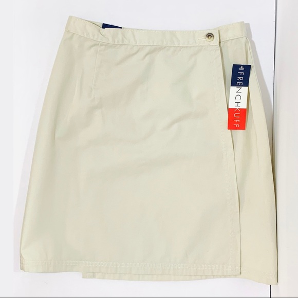 NEW Size 12 French Kuff 90s Beige Khaki Tortoiseshell Button Wrap Mini Skirt - Picture 3 of 11